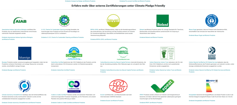 Amazon Climate Pledge Friendly Zertifizierungsanbieter
