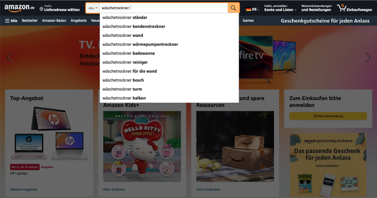 Amazon Keyword Recherche-Autosuggest