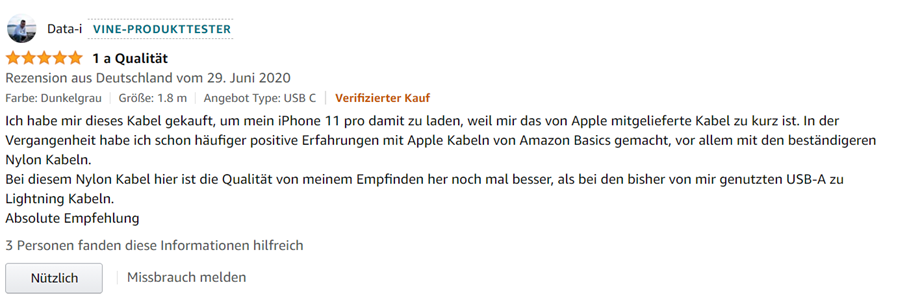 Amazon-Vine-Produkttester-Bewertung