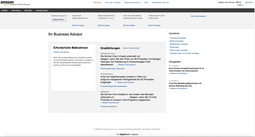 Amazon-vendor-central dashboard