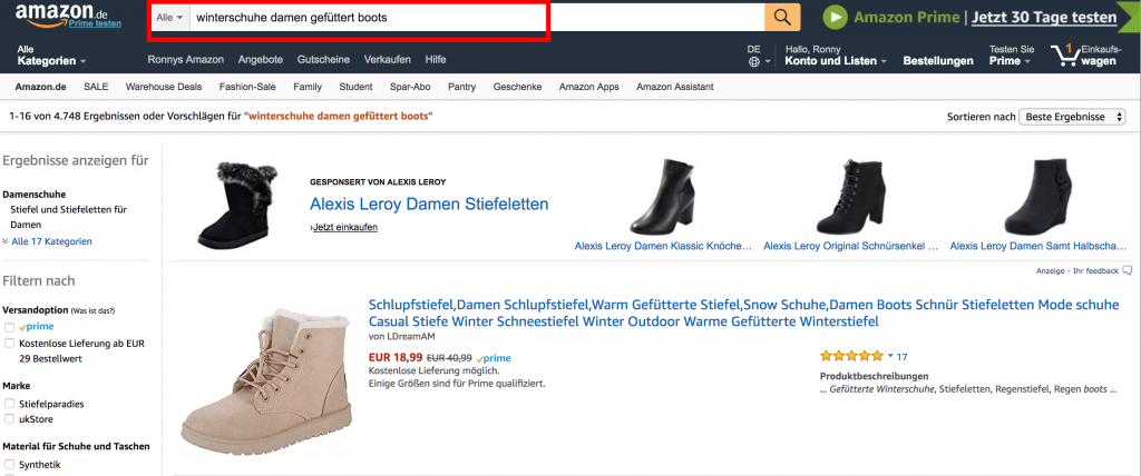 Suchergebnisse mit einem Midtail Keyword