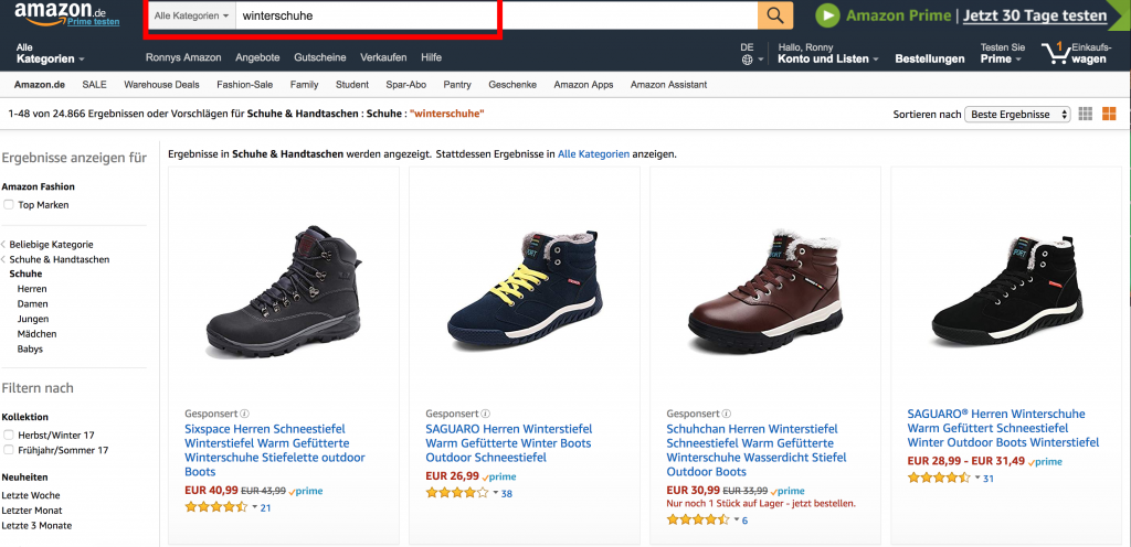 Shorttail Keyword auf Amazon 