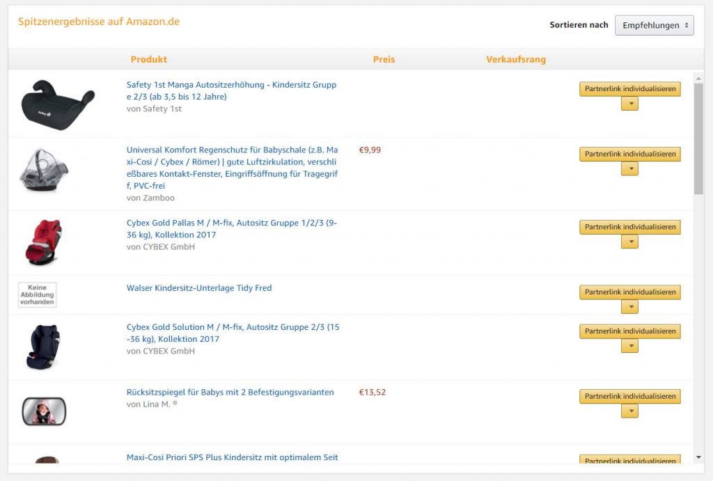 amazon partnernet produktlinks suchergebnisse