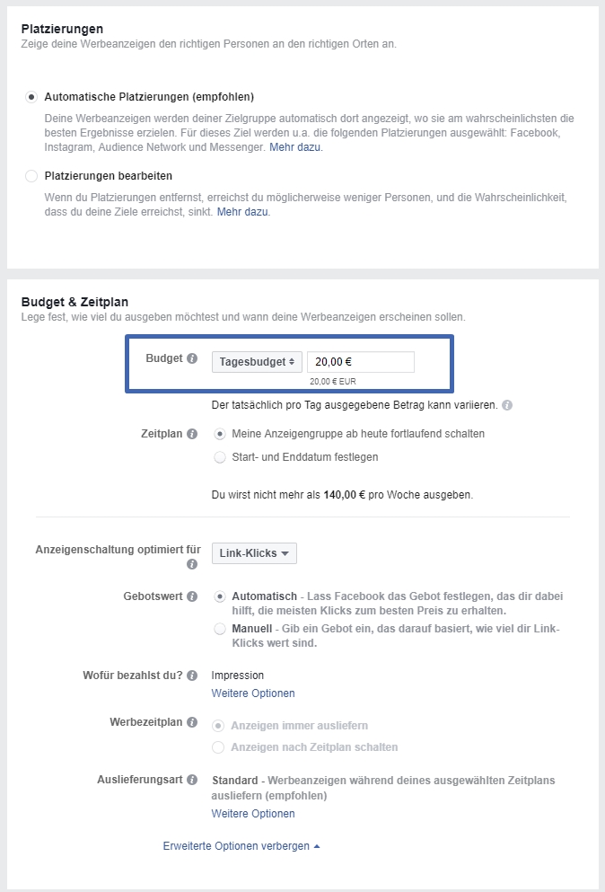 facebook ads budget